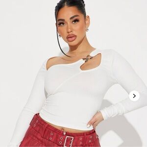 White Long Sleeve w/ Silver Buckle Detail